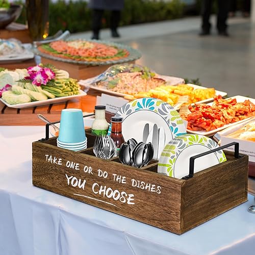 Miniatura 3 de Soporte para platos de papel, organizador de utensilios para encimera de cocina, organizador de platos de papel de madera, organizador de utensilios