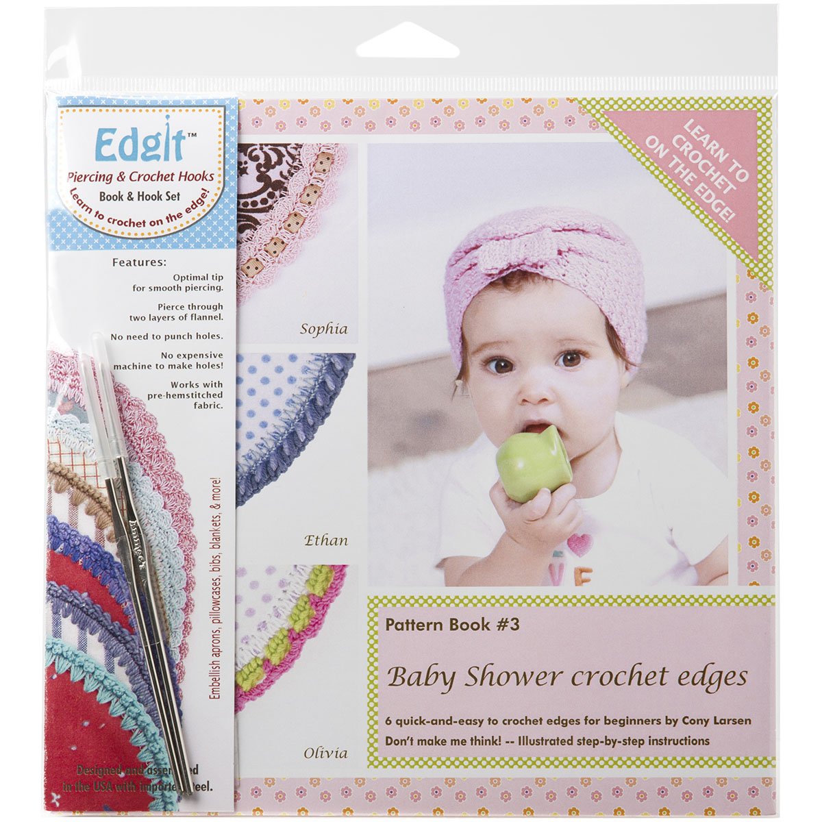 Ammees Babies EDGIT-E110 Edgit Piercing Crochet Hook and Book Set, Baby Shower Crochet Edges