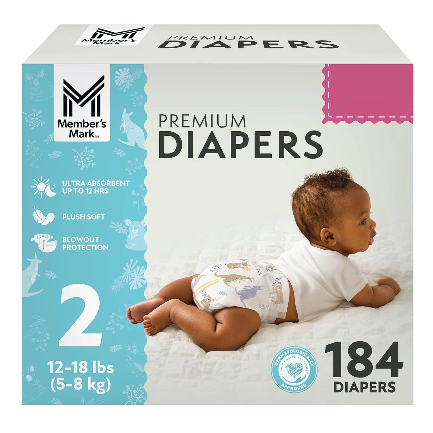 Member's Mark Premium Baby Diapers, Size 2 (12-18 Pounds), 184 Count