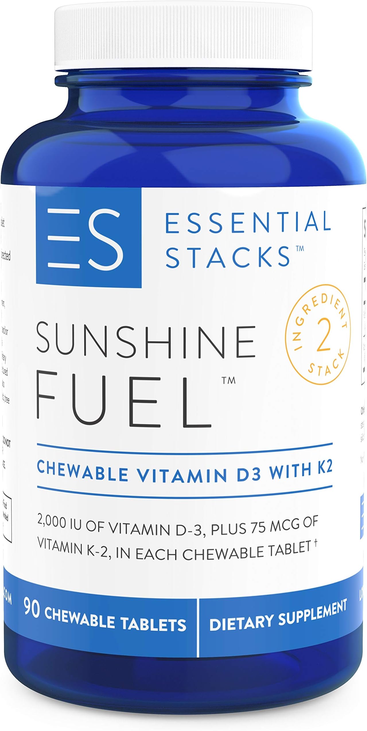 Essential Stacks Sunshine Fuel - Chewable Vitamin D with K2 (90 Tablets, Cherry Flavored) (3 Month Supply)