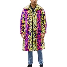 SANSIWU Men's Leopard Print Fluffy Faux Fur Coat,Long Sleeve Zebra Long Thicken Soft Jacket Mens Winter Warm Faux Fur Overcoat