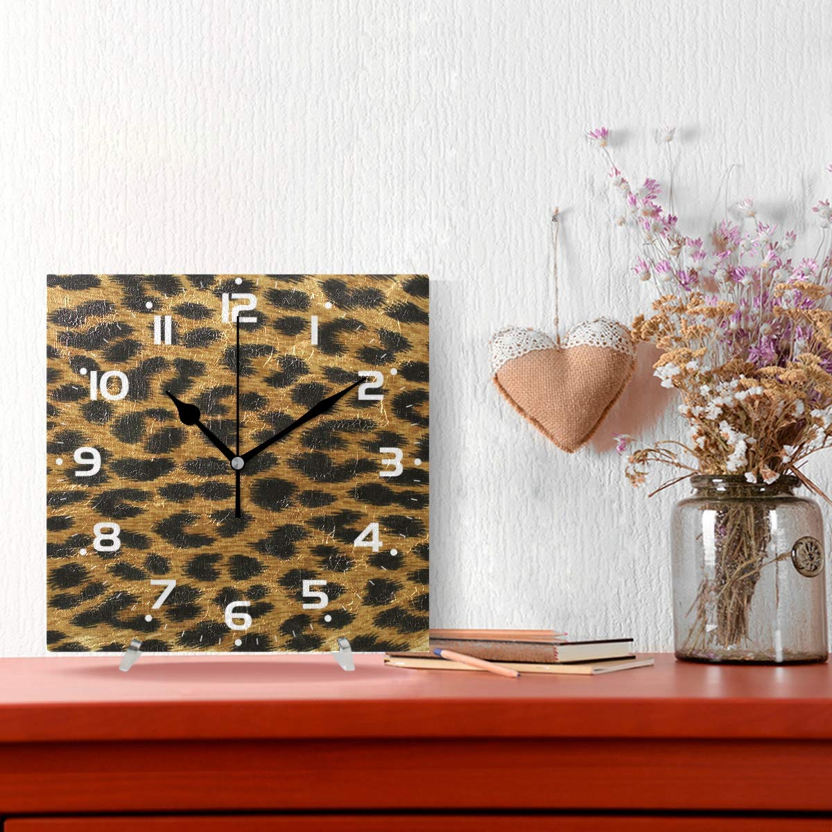 Naanle Close Up Leopard Spot Pattern Print Round/Square/Diamond Acrylic Wall Clock Oil Painting Home Office School Decorative Creative Dual Use Clock Art