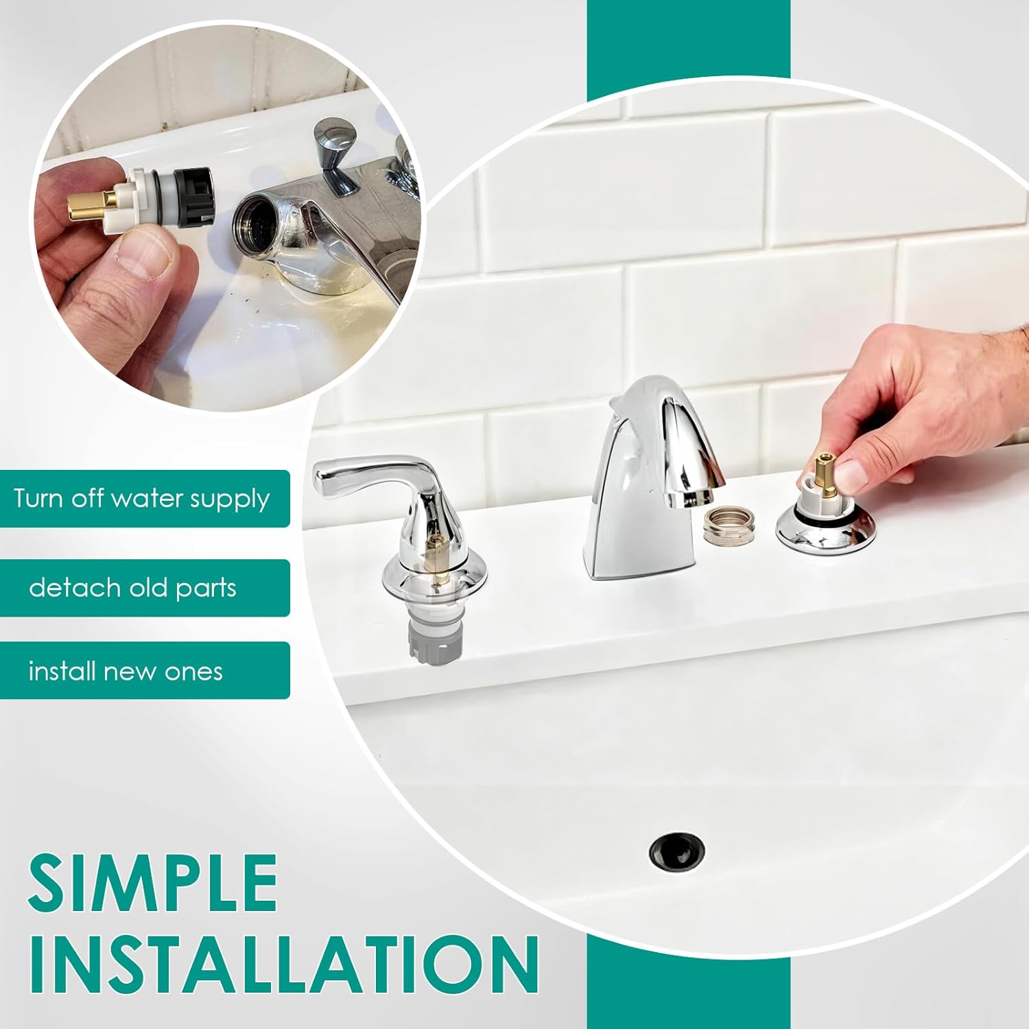 2-Pack RP25513 Faucet Stem Replacement with Delta Two Handle Faucet and RP24096 Faucet Cartridge Repair Kit, with RP24097 1/4 Turn Stop, RP4993 Seat and Spring (2)