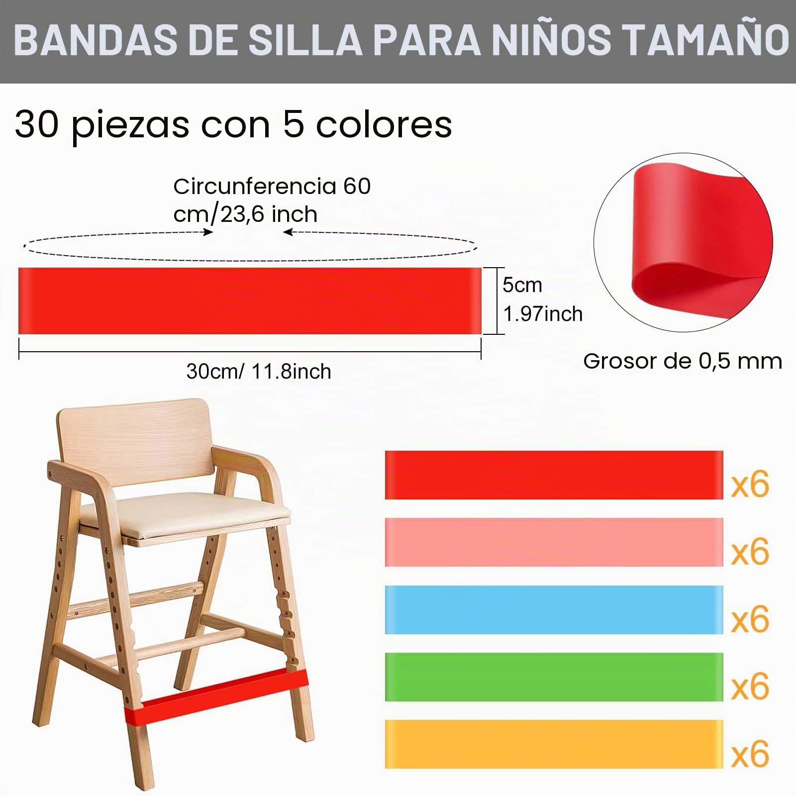 PLULON Juego 30 bandas para silla para niños con pies inquietos bandas coloridas para silla escritorios banda elástica para los pies bandas sensoriales flexibles para el TDAH para el aula y el hogar