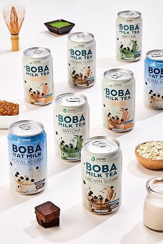 Miniatura 8 de DaoHer Oat BOBA - Boba de avena con azúcar morena, BOBA listo para beber, té de burbujas vegano  BOBA en lata número 1  Té de leche de burbujas