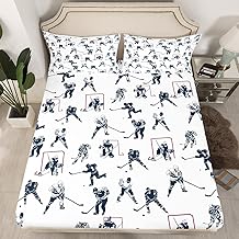 Feelyou Ice Hockey Bed Sheet Set Twin Size Kids Sports Event Bedding Set,1 Fitted Sheet + 1 Pillowcase, No Flat Sheet