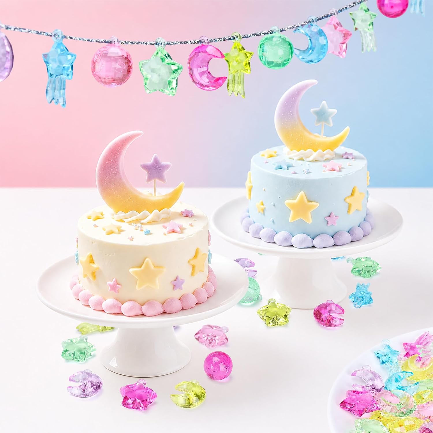 Babenest 4 Styles Acrylic Stars Moon Beads, 90pcs Sensory Bin Fillers for Sky Theme Table Scatter Party Wedding Decoration Scatter Table Vase Fillers Home DIY Crafts