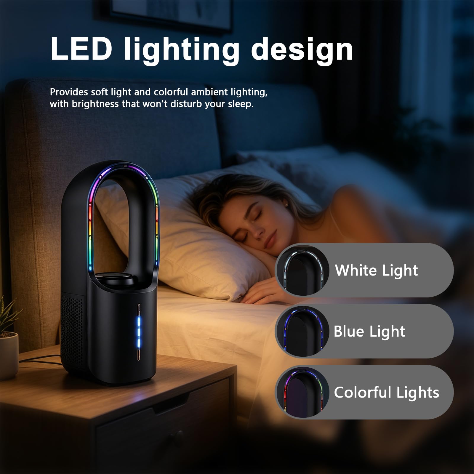 Rotorloser Turmventilator Leise mit Luftreiniger, 3 Geschwindigkeitsstufen, Touch, Aroma-Diffuser, Bladeless Fan für Zuhause