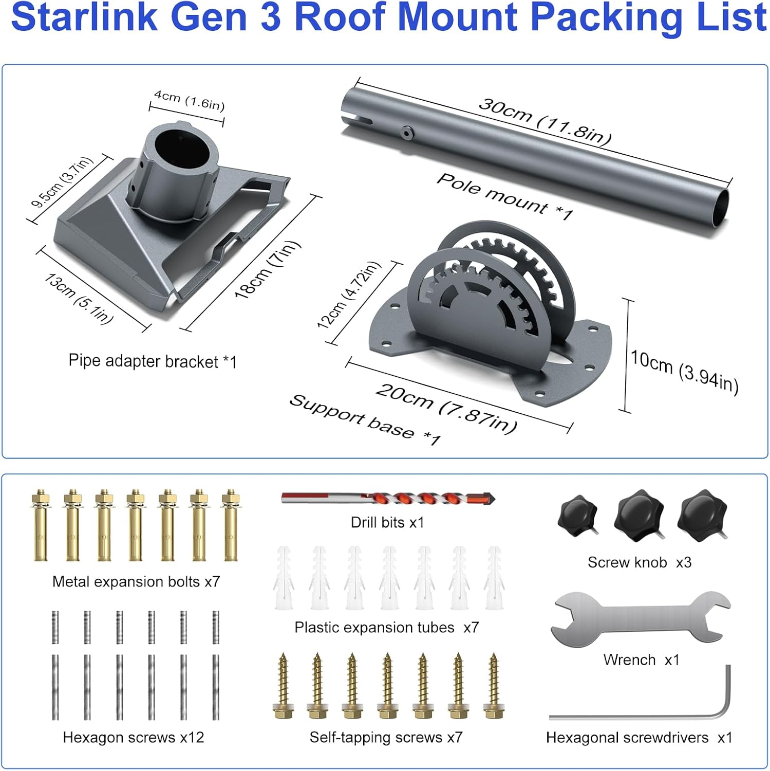 Starlink Gen 3 Mount, Roof & Wall Mounting Kit, Heavy Duty Pivot Adjustable Pole Mount, Compatible with V3 Starlink Standard Dish, Includes Pipe Adapter