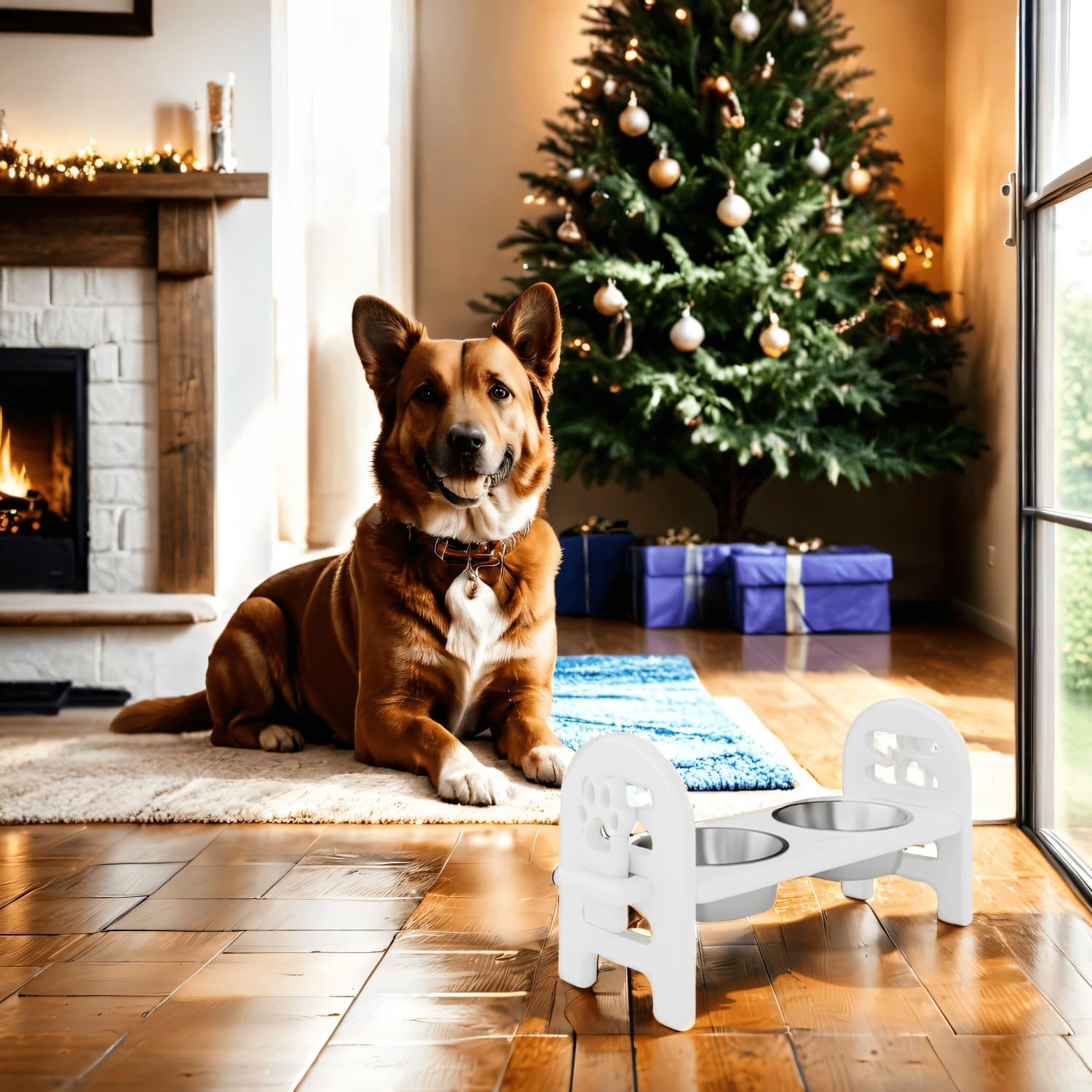 White Adjustable Pet Bowl - HDPE Poly Lumber Recycled - Adjustable Heights - Travel Ready - Easy to Pack and Travel - Pampered Pets