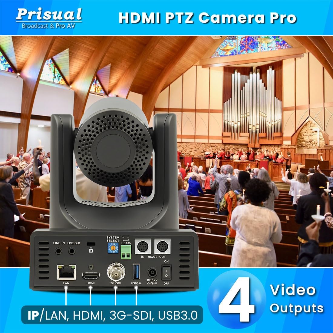 PTZ Camera 20X SDI/HDMI/USB/IP Streaming Outputs, Auto Tracking for Church Worship Live Events Facebook YouTube PoE Support (Free 30-Minute Test for NDI HX3)