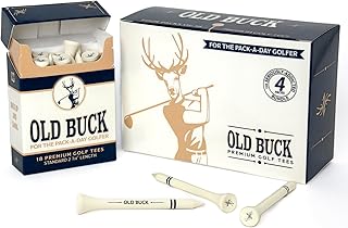 Old Buck 2 3/4" Bamboo Golf Tees, Premium Wooden Driver Tees in Cigarette-Style Carton — 18 Tees — Novelty Golf Gift for Men, Dad & Groomsmen