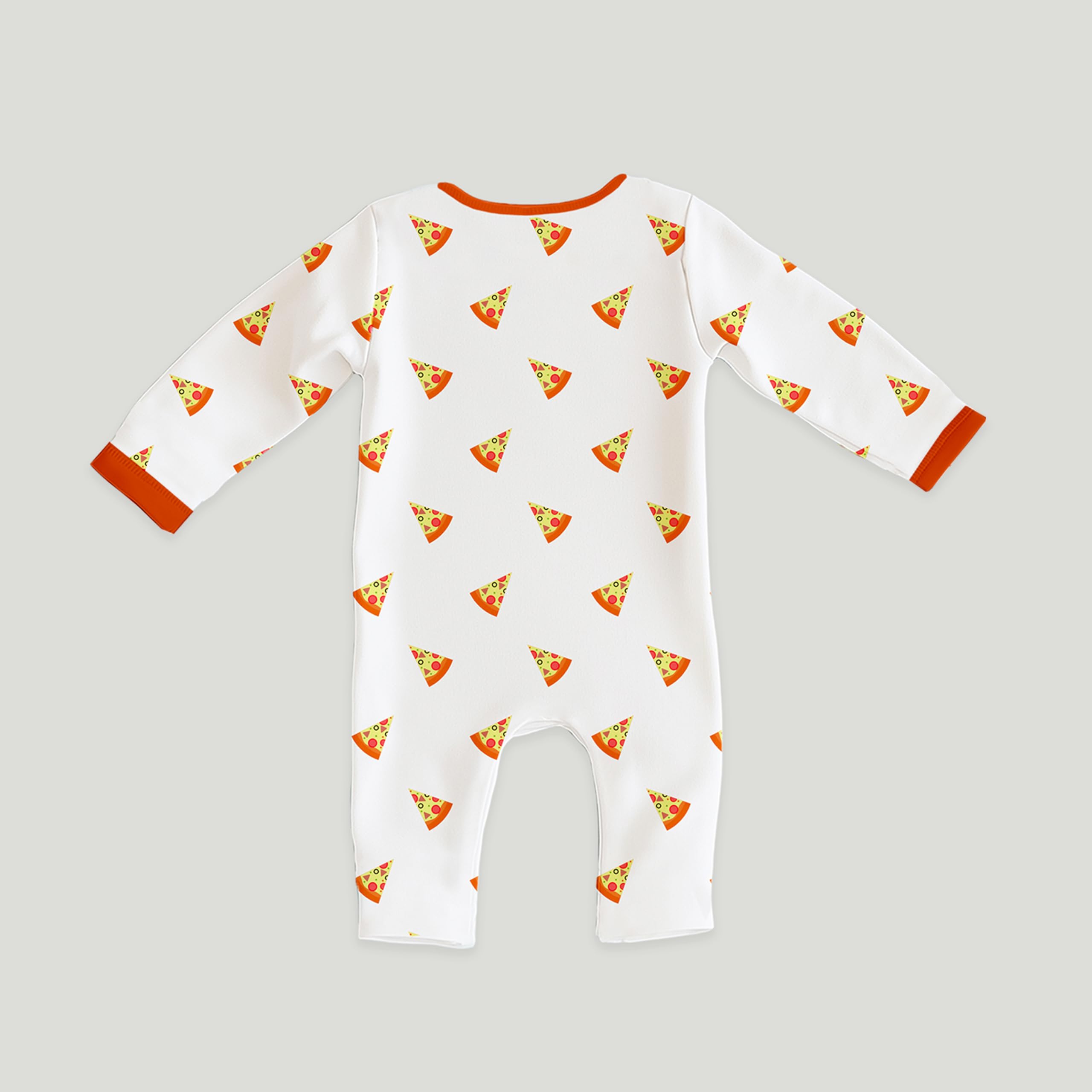 Kidbea® 100% Cotton Romper JumpSuit Night Suits for Infants Newborn Baby Boys & Girls Pizza Printed With Orange Color Size 0-3 Months - Image 5 thumbnail