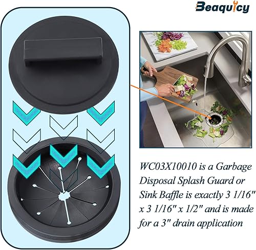 Miniatura 3 de Beaquicy Juego de 3 protectores contra salpicaduras y tapones para eliminación de basura, con 1 tapón para fregadero