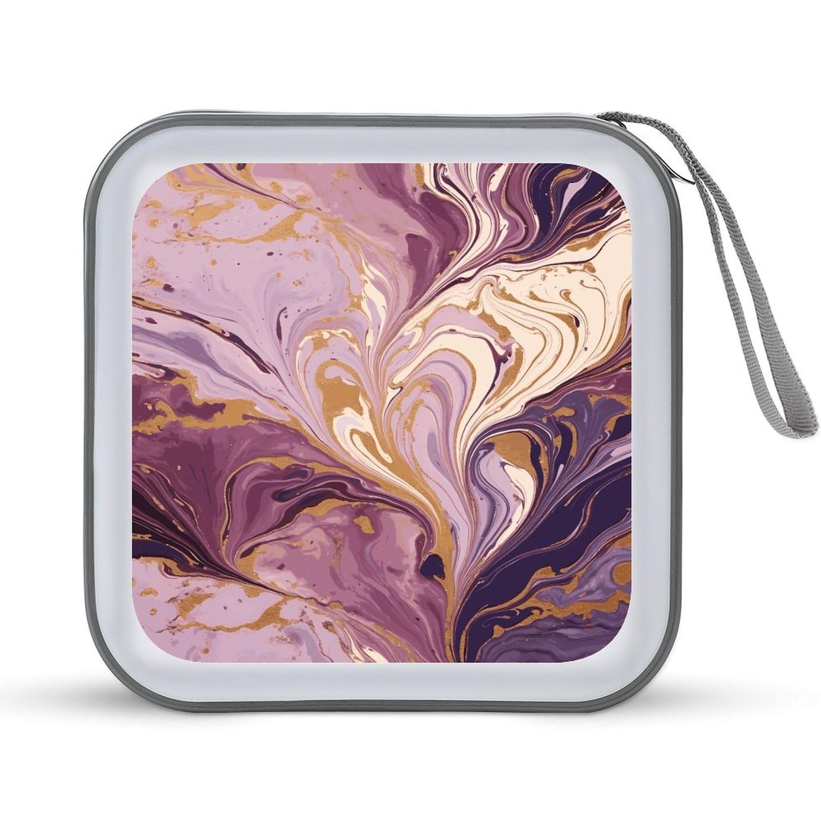 Estuche para CD de mármol morado de plástico duro y capacidad para 40 discos con cremallera