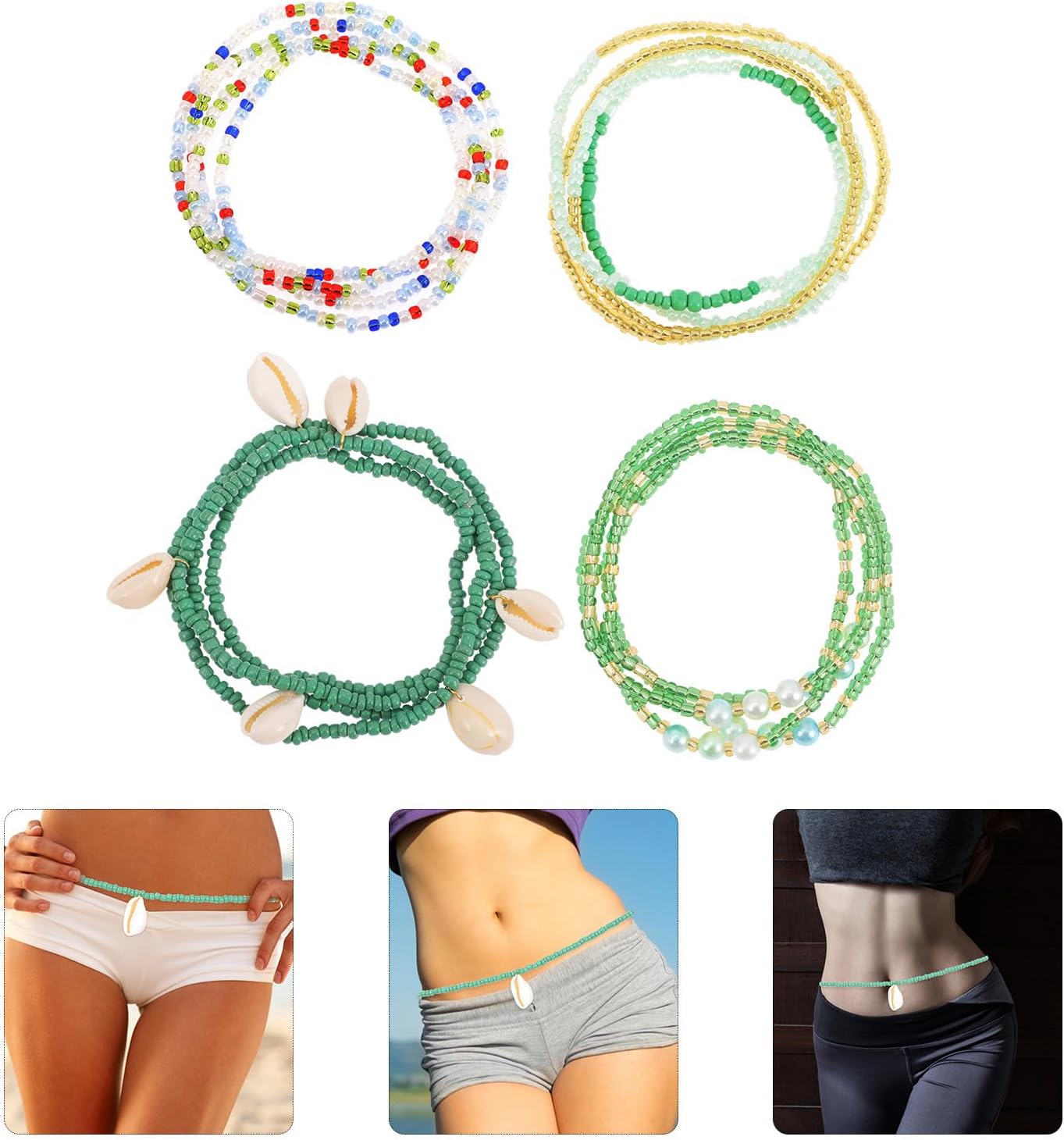 Ciieeo Beaded Waist Beads Chain for Women Elastic Glass Seed Beads Summer Bikini Body Jewelry Beach Waist Chain Accessories