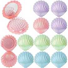 12 Pcs Foldable Travel Shell Hair Brush with Mirror, Mini Pocket Hair Brush | Pocket Makeup Mirror, Compact Size Massage Comb, Portable Folding Hair Brush for Purse Women Girls Hairstyles Gift