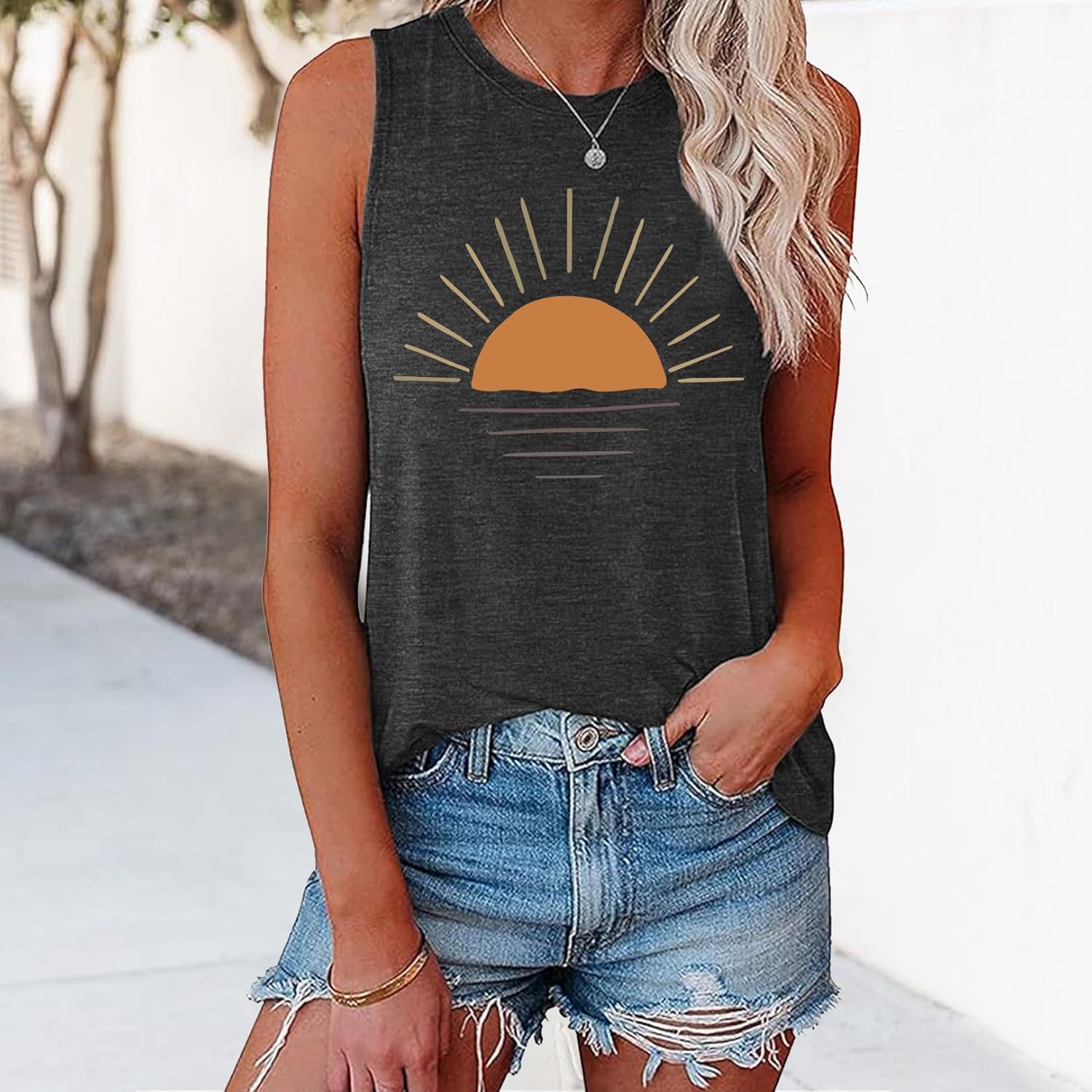 LOOKFACE Women Sunrise Graphic Sleeveless Tank Tops - Image 2