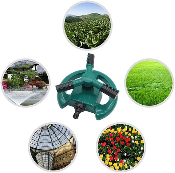 Tvoip Lawn Sprinkler, Automatic 360 Rotating Adjustable Garden Water Sprinklers Lawn Irrigation System Covering Large Area with Leak Free Design Durable 3 Arm Sprayer, Easy Hose Connection