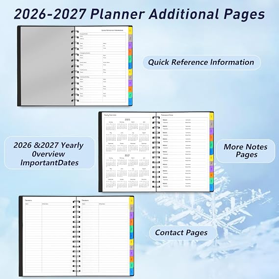 Daily Planner 2026-2027, 18-Month Weekly and Monthly Calendar Planner, July 2026-December 2027, Planning Agenda Book with Laminated Tabs, Flexible Cover, 100GSM Thick Paper, A5 Size,Black