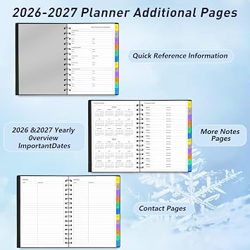 Daily Planner 2026-2027, 18-Month Weekly and Monthly Calendar Planner, July 2026-December 2027, Planning Agenda Book with Laminated Tabs, Flexible Cover, 100GSM Thick Paper, A5 Size,Black