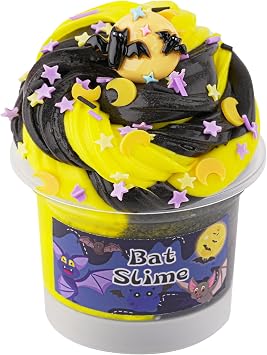 Black & Yellow Butter Slime, Non-Sticky Premade Slime with Bat Slime Charm, Slime Party Favors for Kids, Sensory Toys Girls Gifts & Boys Gifts Birthday Easter Hallowmas Christmas Slime