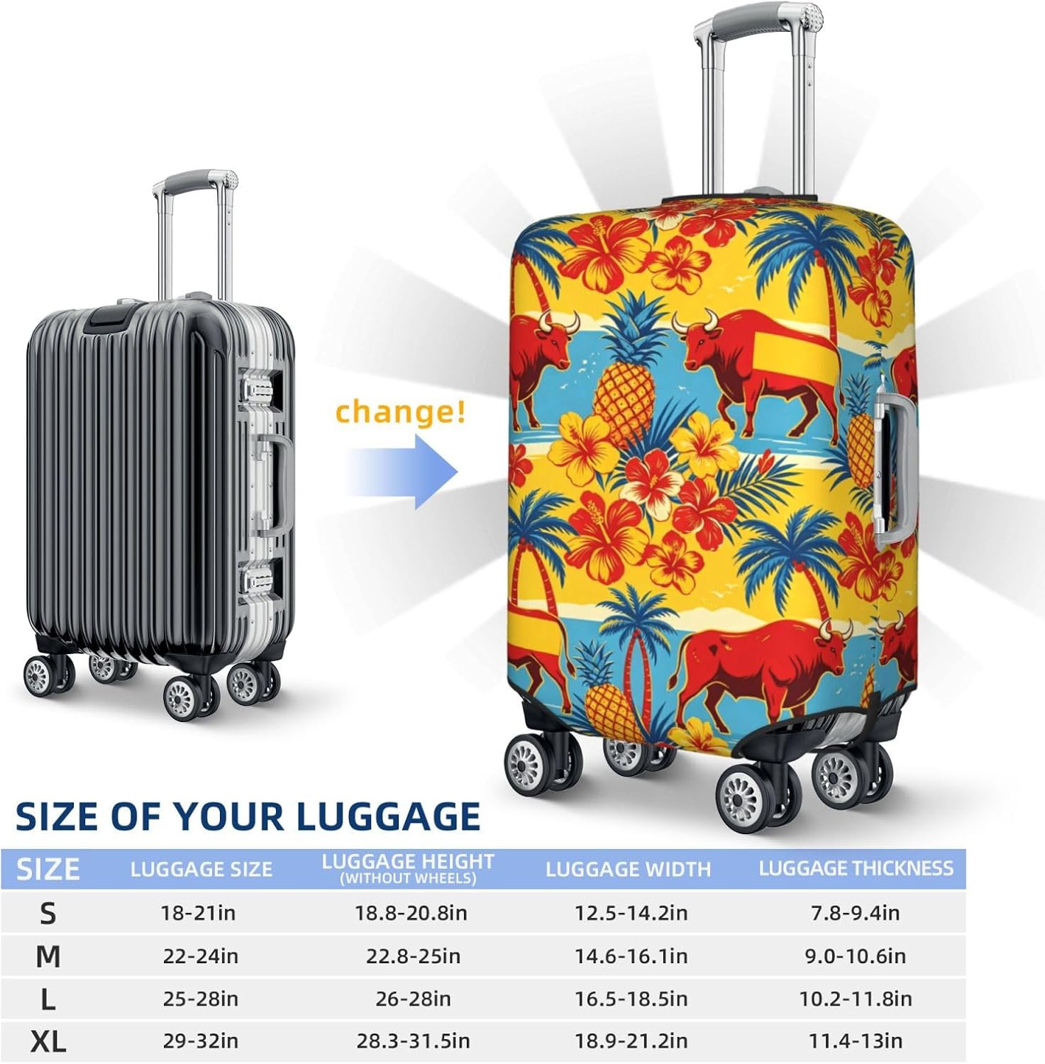 Palm Bullprint Premium Suitcase Cover | Durable Polyester Elastic Luggage Cover With Zipper & Buckle, Travel Suitcase Protector For Medium Large Bags