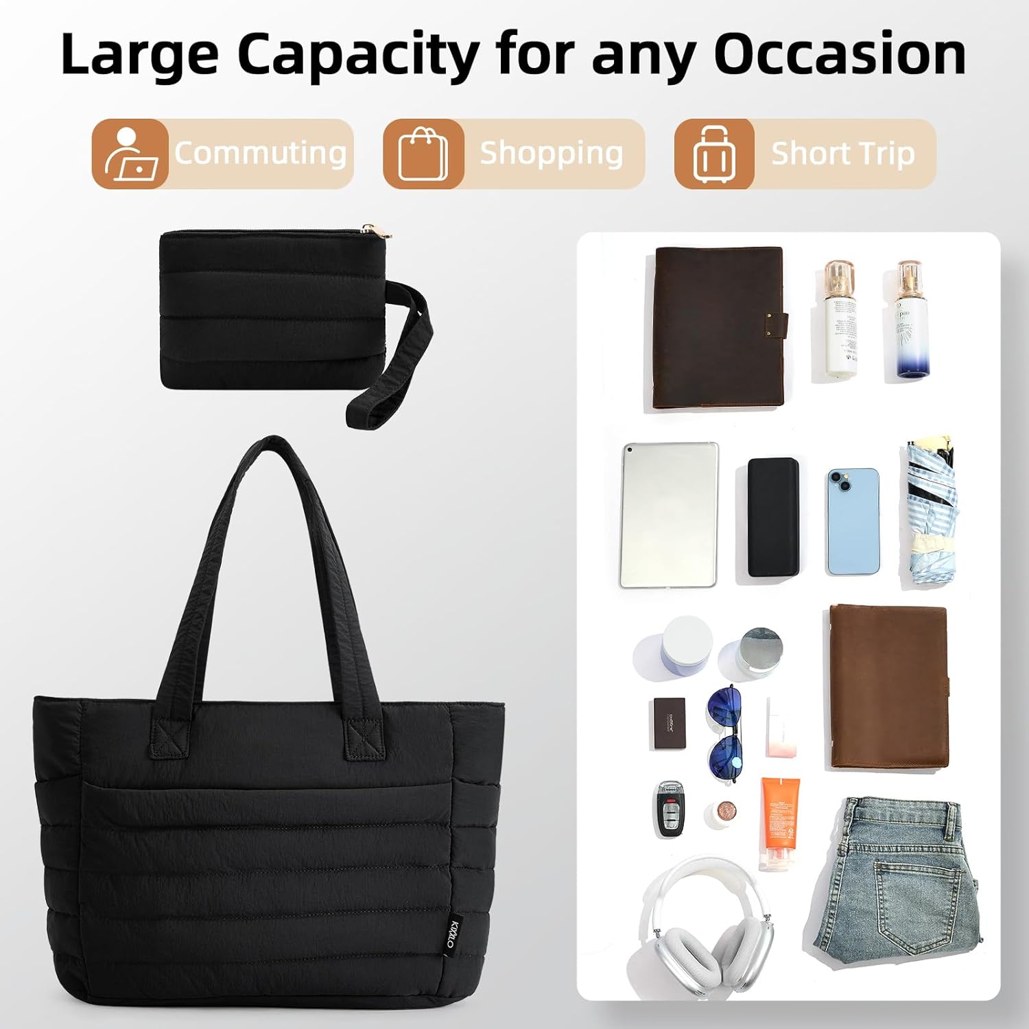 Axcone Puffer Tote Bag for Women Lightweight Quilted Work with Multi-Pockets, Laptop Compartment and Makeup Pouch Gift - Image 3