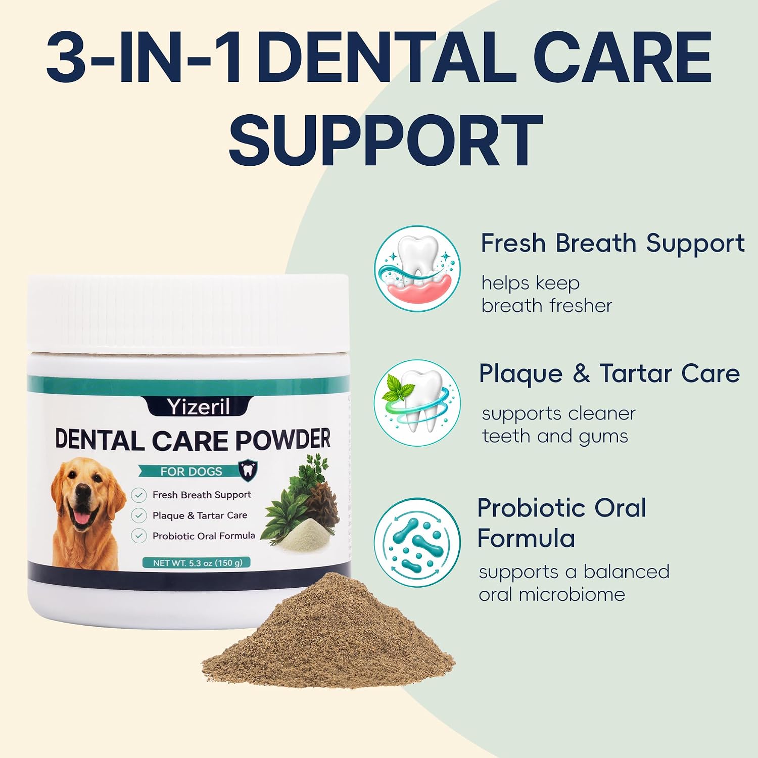 Dental Powder for Dogs, Plaque & Tartar Care, Fresh Breath, 5.3 oz image 2