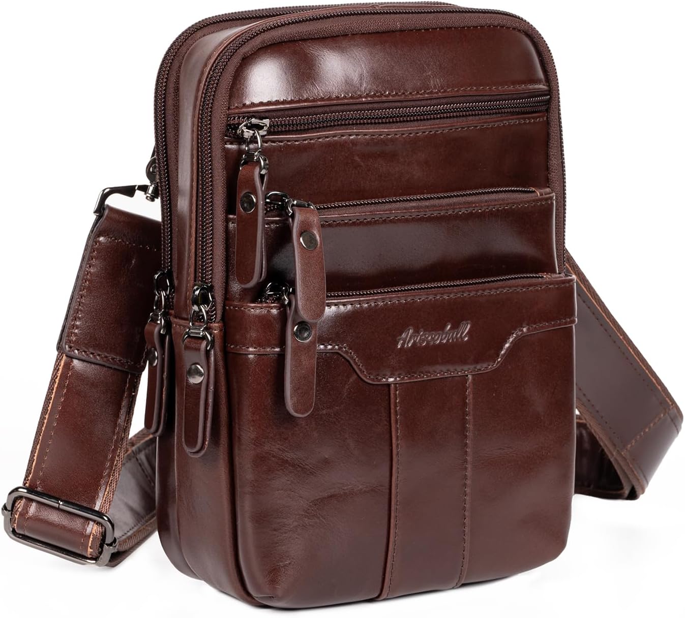 Leather Messenger Bag for Men, Small Leather Sling Shoulder Bag Messenger Pack for Men, Man Purse