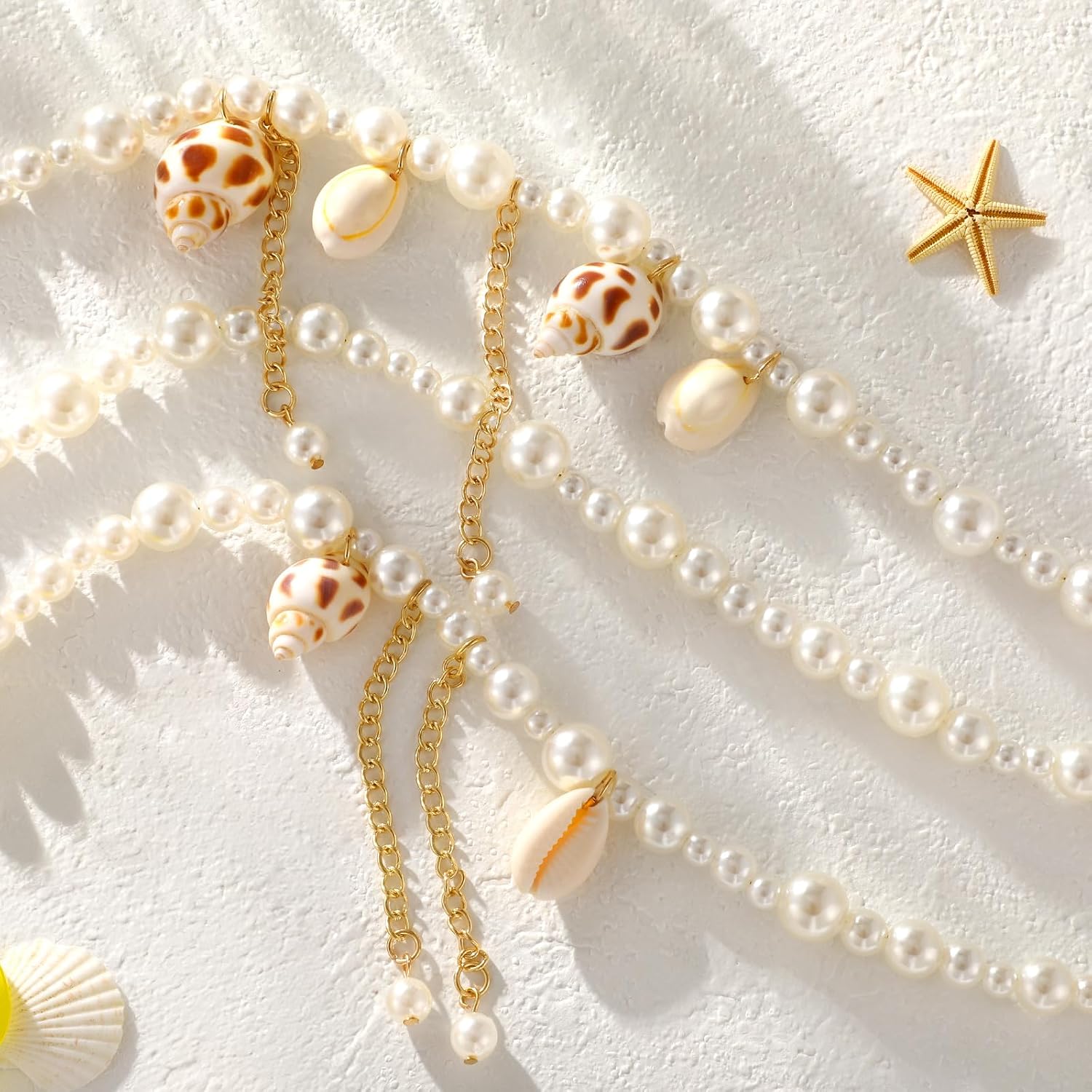 XZQTIVE Starfish Pearl Waist Chain Belts for Women Mermaids Seashell Pearl Belly Chain Gold Pirate Rave Festival Summer Bikini Beach Jewelry Accessories