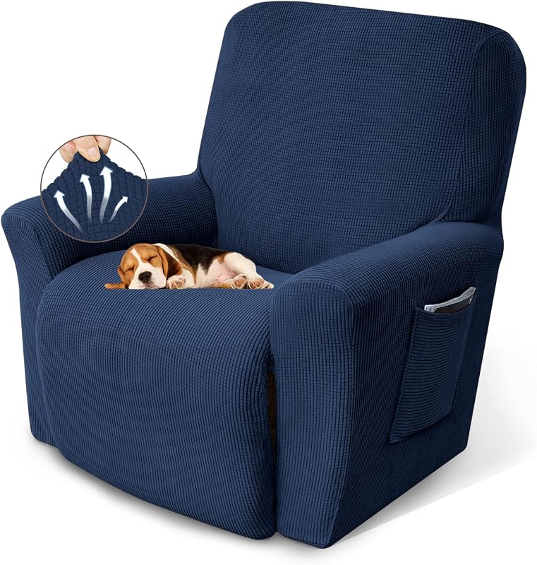 Recliner Chair Covers, 1-Piece Lazy Boy Recliner Covers, Navy Blue | Washable Stretch Recliner Slipcover (24"-37") Couch Cover with Pocket, Furniture Protector & Elastic Bottom for Dogs & Kids