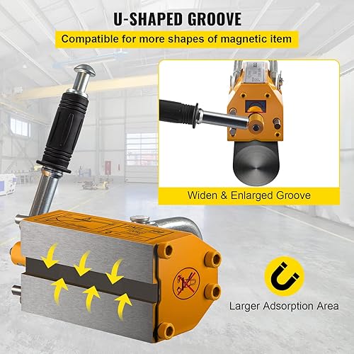 Miniatura 6 de VEVOR Levantador magnético, imán de elevación de acero con capacidad de tracción de 220 libras, grúa de elevación permanente de 220.5 lbs con mango,