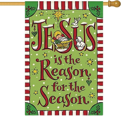 AVOIN colorlife Jesús es la razón de la temporada Bandera de casa 71x101 cm, bandera de doble cara, Navidad cristiana, natividad, bandera decorativa