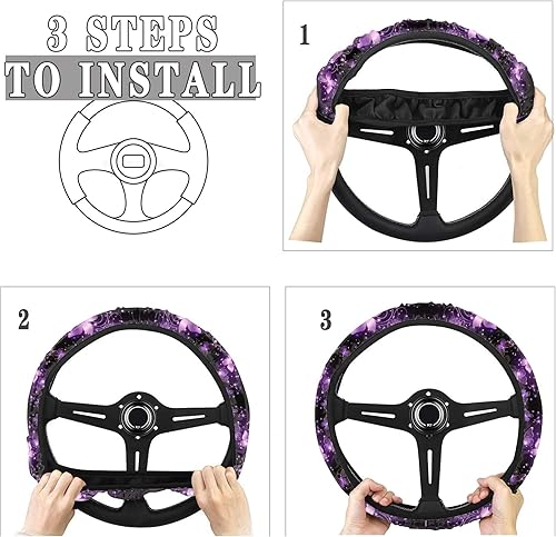 Miniatura 6 de Yewattles Funda para volante de automóvil, transpirable, antideslizante, duradera, accesorios decorativos, ajuste universal, para automóvil,