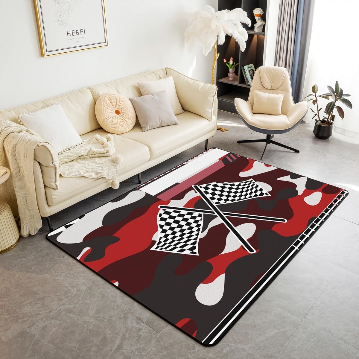 Erosebridal Girls Living Room Rugs 3x5 for Kids Racing Area Rug,Racing Plaid Non Slip Carpet with Cool Speed Race Car Camo Decorative Washable Rug for Boys Girls Teens Bedroom Dining Room