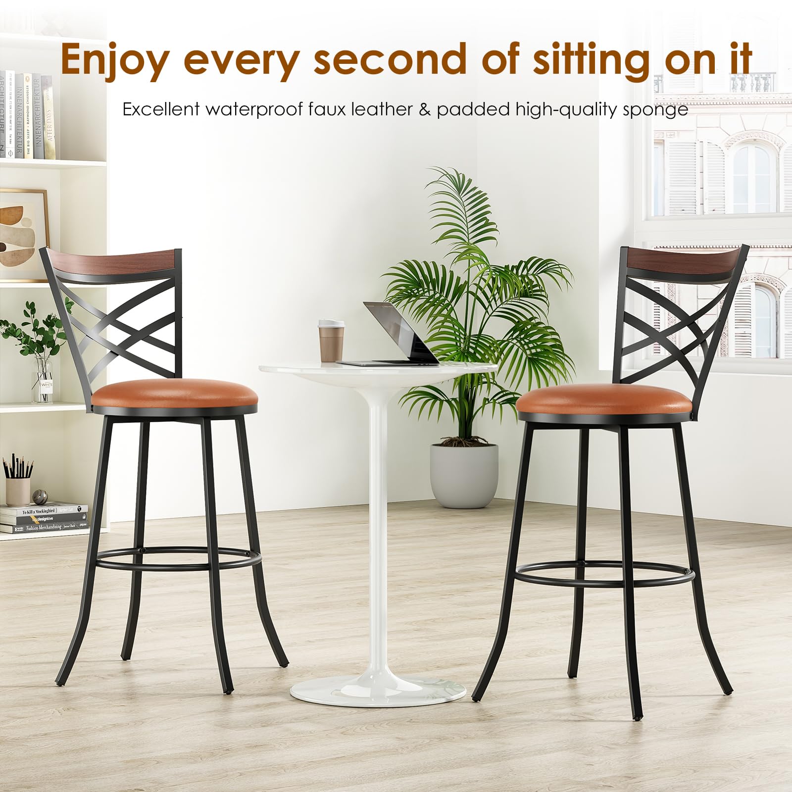 Farini Set di 2 sgabelli da bar girevoli in stile country con schienale e poggiapiedi, per cucina, bar, bar, bar, bar, altezza perfetta per qualsiasi bar