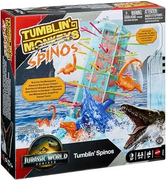 Mattel Games Tumblin' Monkeys Jurassic World Rebirth Game for Kids & Family with Ocean Tower and Spinosaurus Figures Inspired by the Movie, JFW44