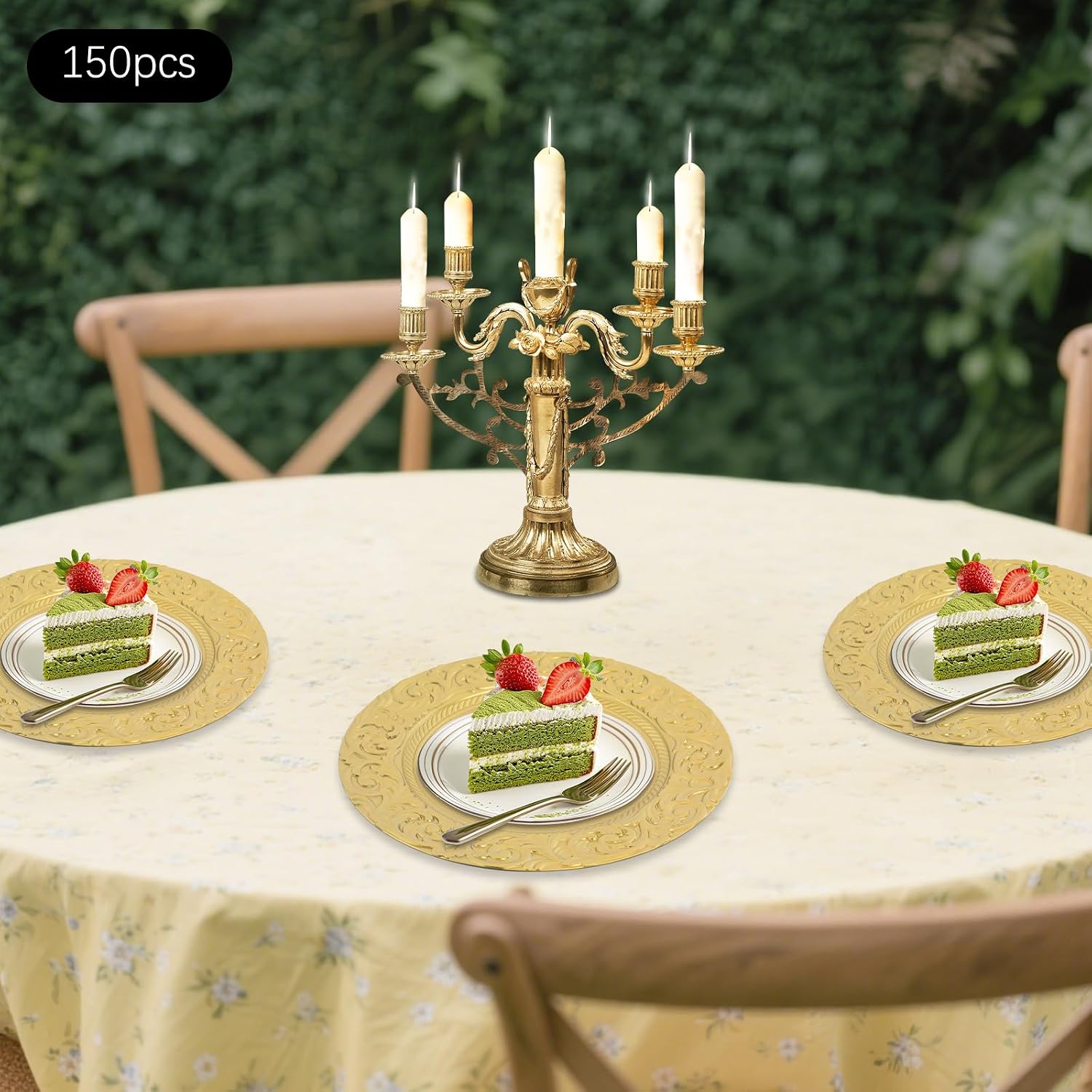 150PCS Charger Plates Bulk Round Wedding Chargers, 13" Plastic Dinner Plates for Table Setting Wedding Party Decoration (Gold)