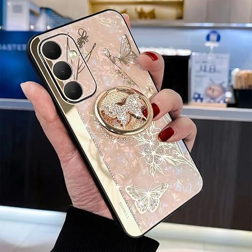 Miniatura 2 de Funda para Galaxy A14 5G con función atril, bonita carcasa de mármol con mariposa floral con espejo de soporte, elegante funda protectora a prueba