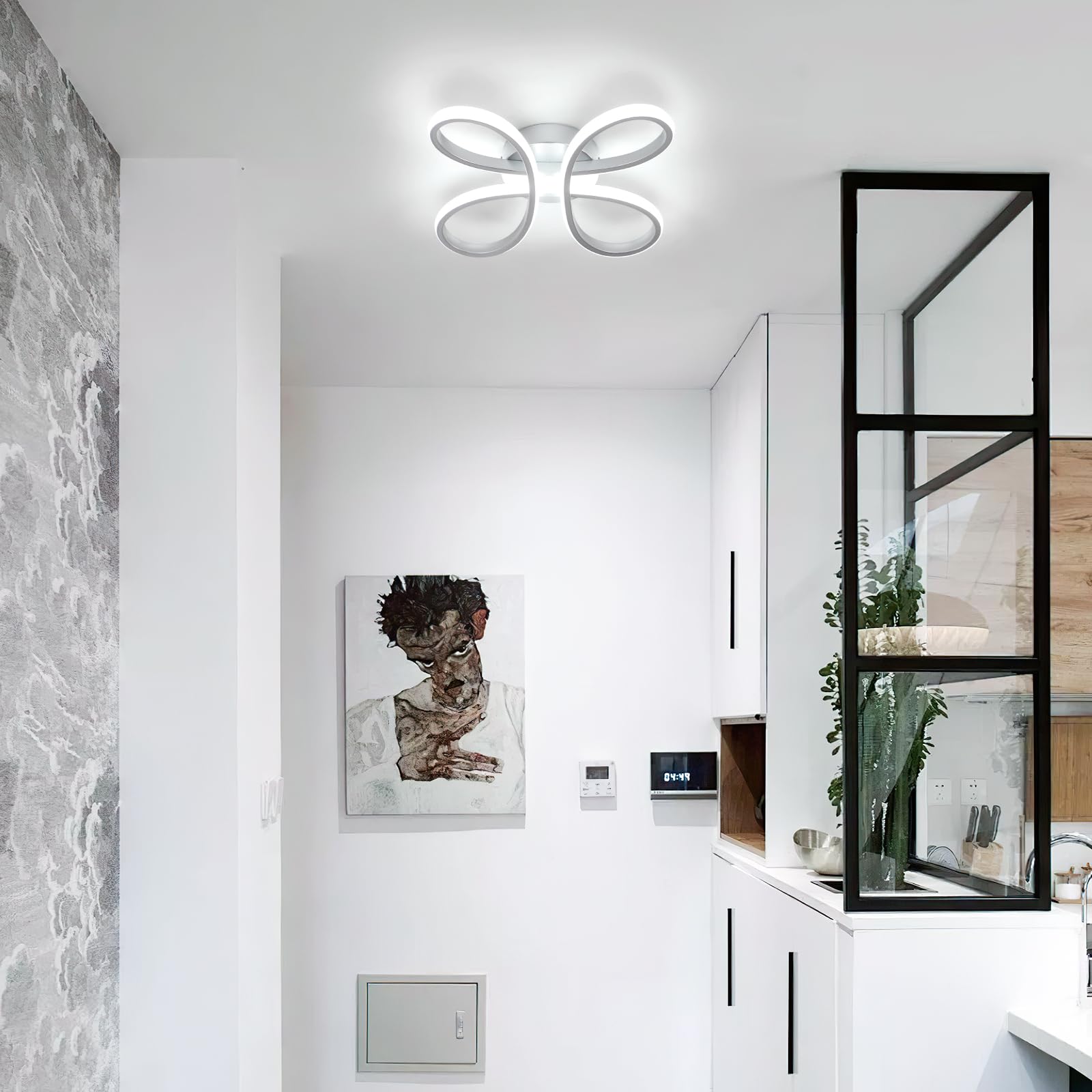 Lámpara de Techo Moderna, 30W 3375LM Plafón LED Techo 30CM | Diseño Forma de Flor, Lamparas de Techo LED Moderno Plata para Dormitorio Cocina Sala de Estar Pasillo, Blanco Frío 6500K