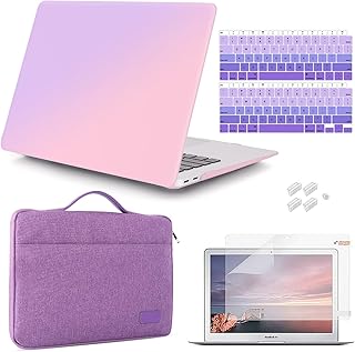 iCasso Compatible MacBook Air 13 inch Case 2020 2019 2018 Release A2337 M1 A2179 A1932 Bundle, Plastic Hard Case Shell, Sleeve Bag, Screen Protector, Keyboard Cover and Dust Plug (A2337/A2179/A1932, Gradient Purple)
