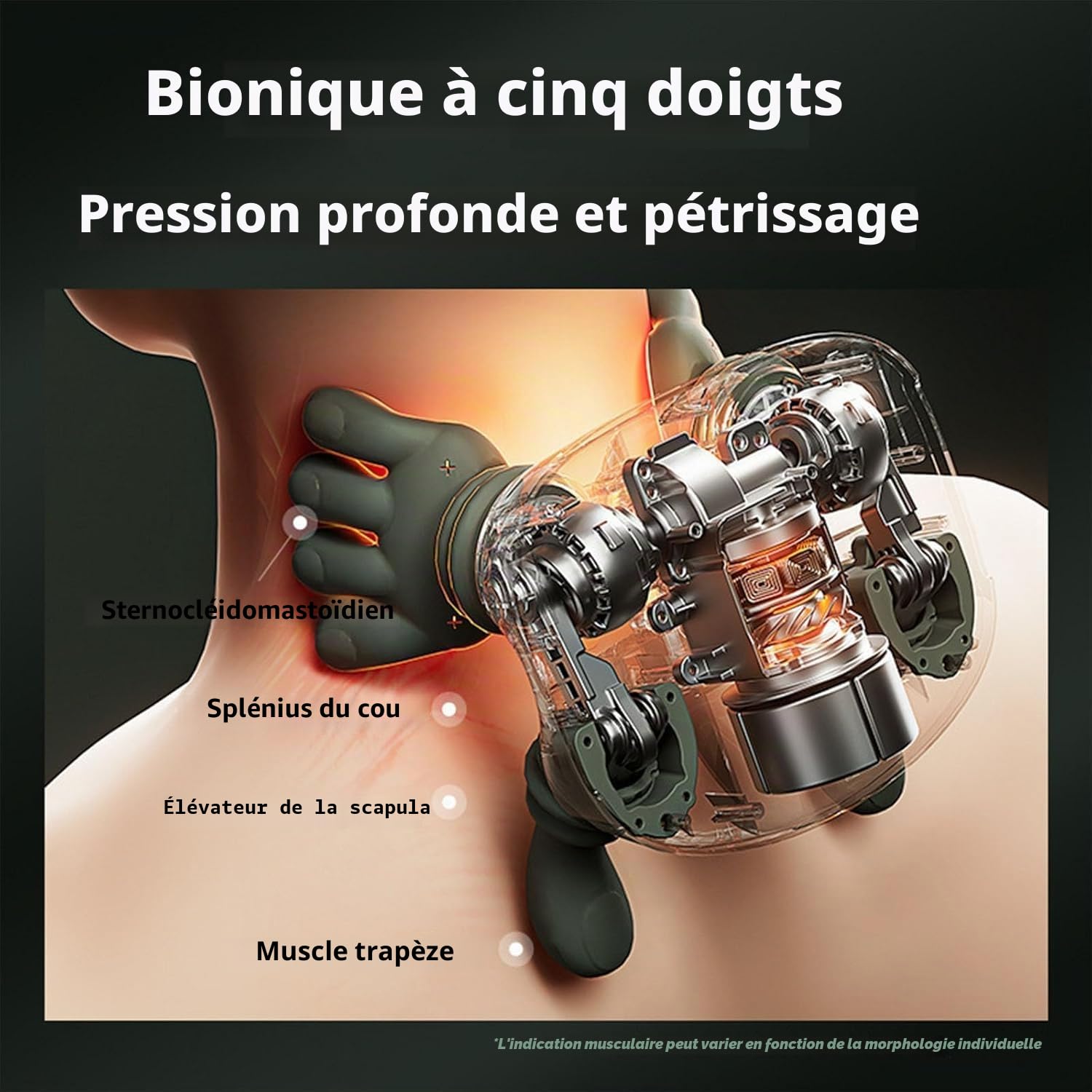 Siasoo Original 4D Masseur chauffant bionique, masseur Shiatsu portable sans fil pour le cou et le dos, massage électrique des tissus profonds 4D, design simulé de la main humaine