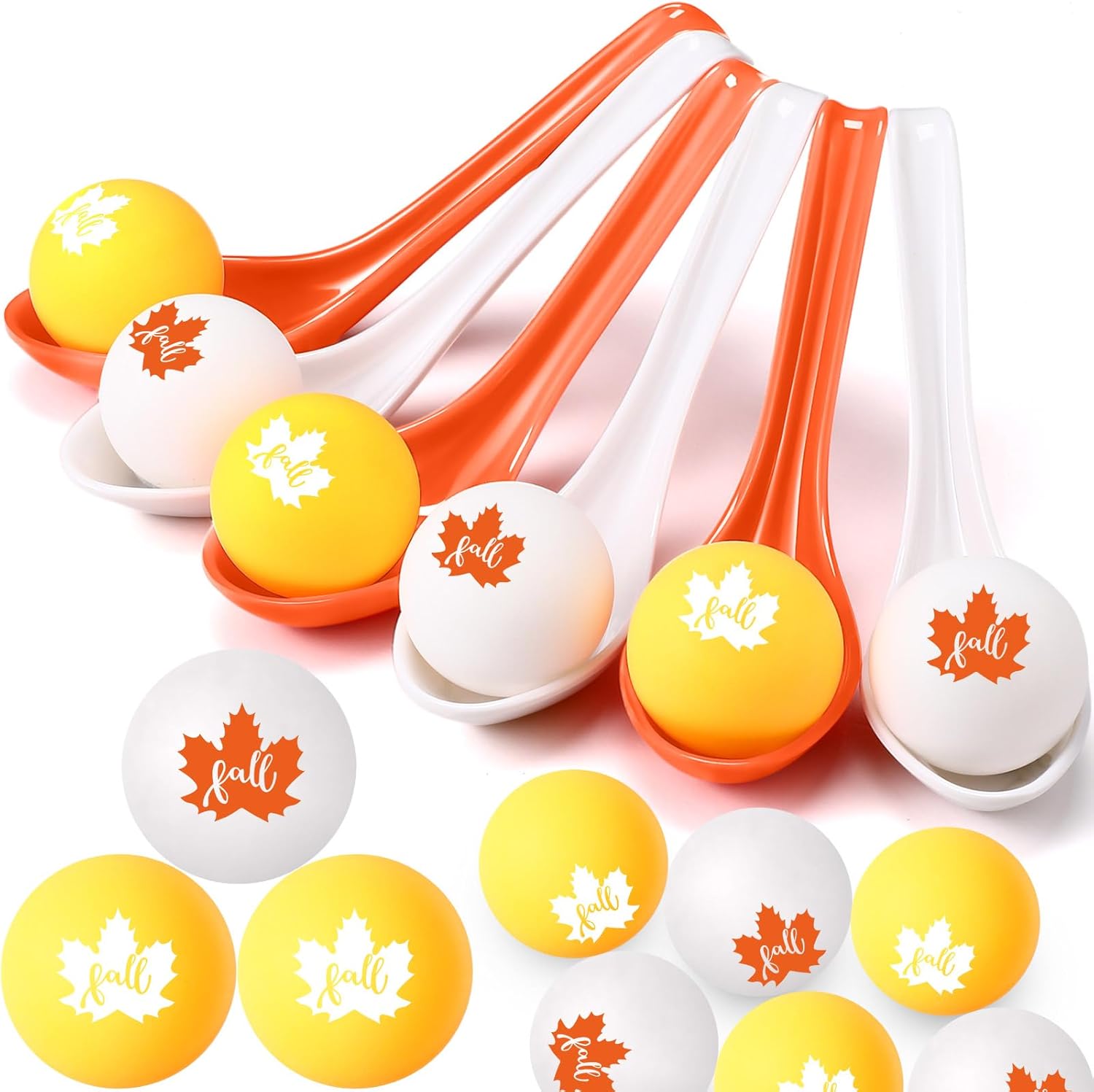 24 Pcs Autumn Thanksgiving Party Game Spoon Relay Race Toy Set, Pumpkin Maple Leaves Fall Themed Ball and Spoon Race Game for Thanksgiving Fall Party Favors Supplies(Maple Leaf)
