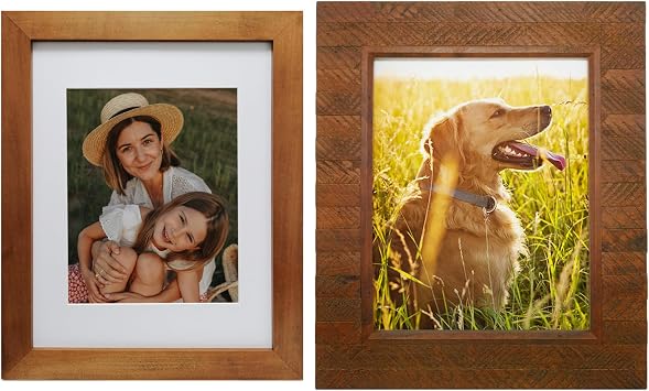 Eosglac Set of 2 Brown Rustic Wood Picture Frames 11x14 inch for Wall Hanging Home Office Decor