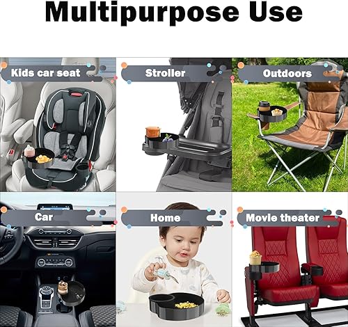 Miniatura 5 de 2 paquetes Bandeja de asiento de automóvil para niños, bandeja de viaje con portavasos para bebés pequeños, organizador de alimentos para asiento de