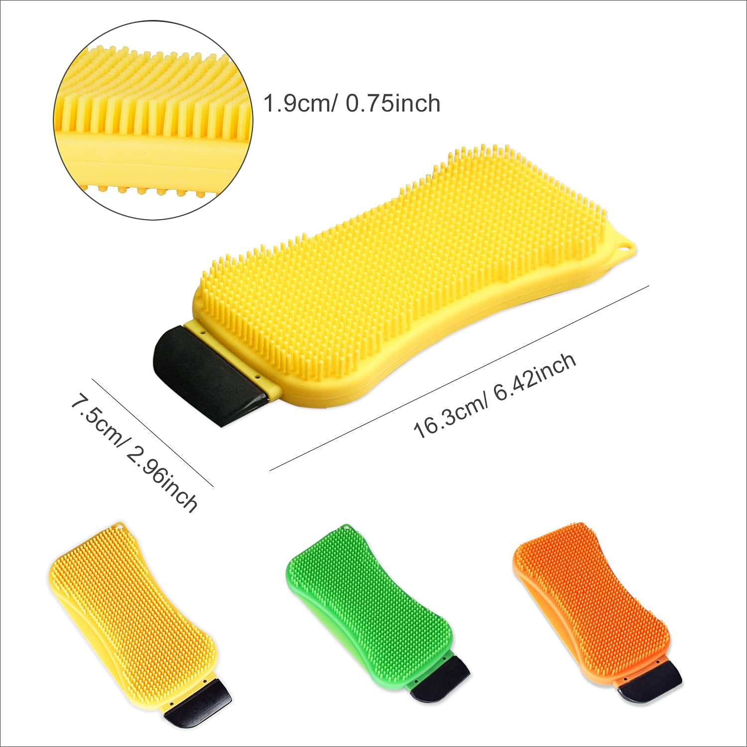 Kitchen Silicone Sponge Dish Washing 3-in-1 Reusable Cleaning Sponges for Dishes and Scrubbers with Scraper, Dish Sponges for Cleaning Scrub (3 Pack)