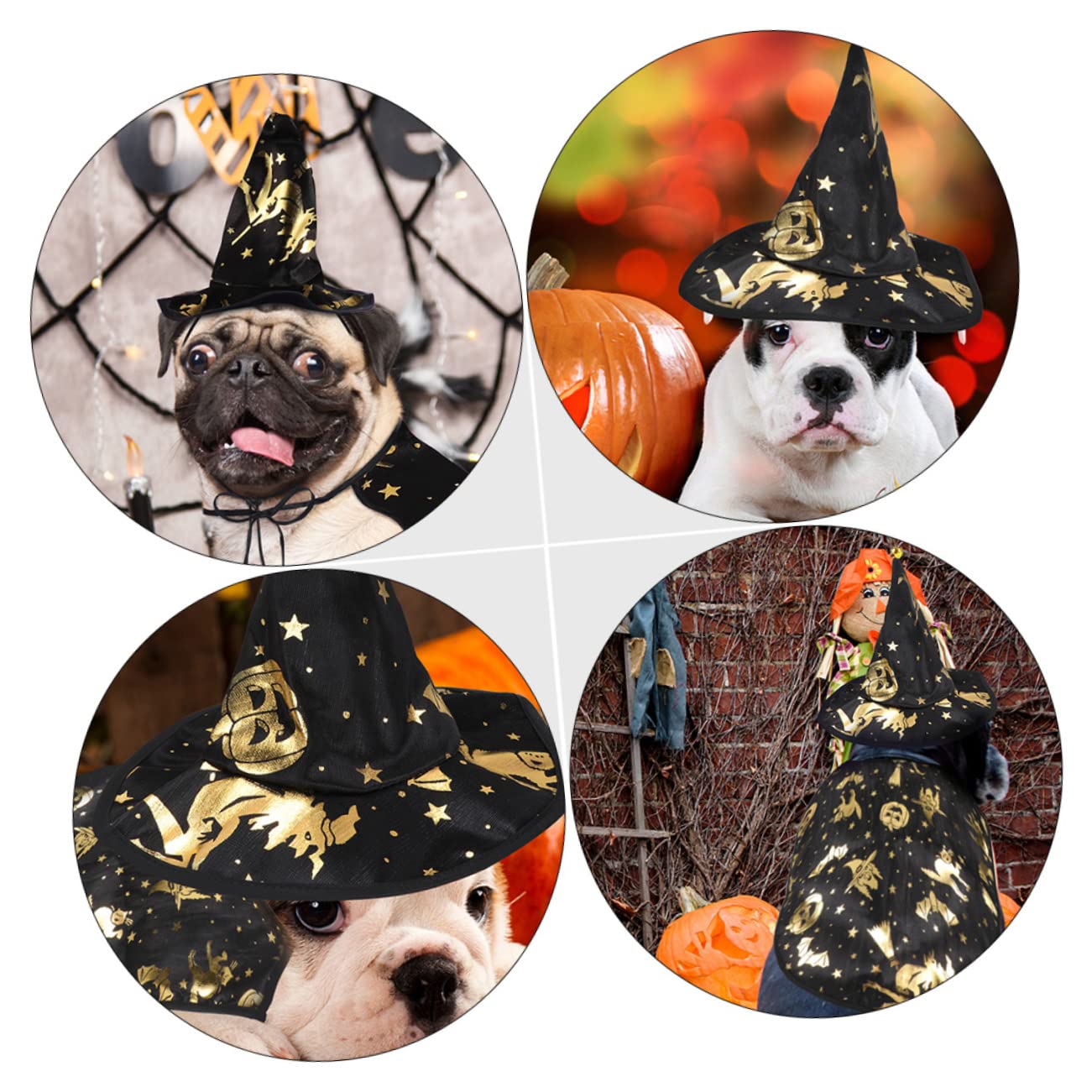 BESPORTBLE 5sets Costume Per Animali Domestici Con Cappello Da Stregone Set Chic Per Halloween Accessori Cosplay Per Cani e Gatti Materiale Leggero e Comodo Facile Da Indossare Per Festività