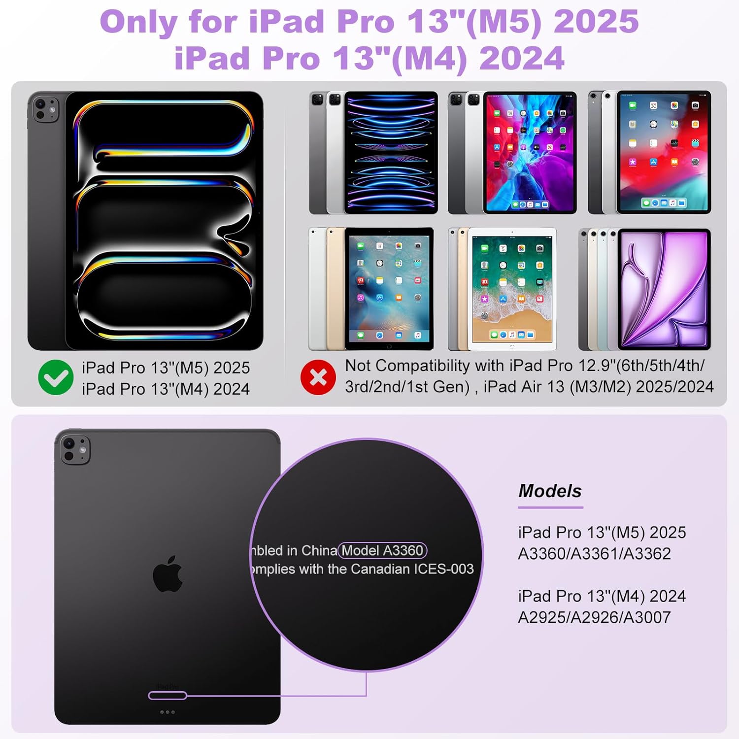 TQQ iPad Pro 13-inch Case with Keyboard (M5 2025 / M4 2024), iPad Pro 13 Keyboard Case with Pencil Holder, Multi-Touch Trackpad, 360° Rotatable, 7-Color Backlit, Thin & Light (Purple)