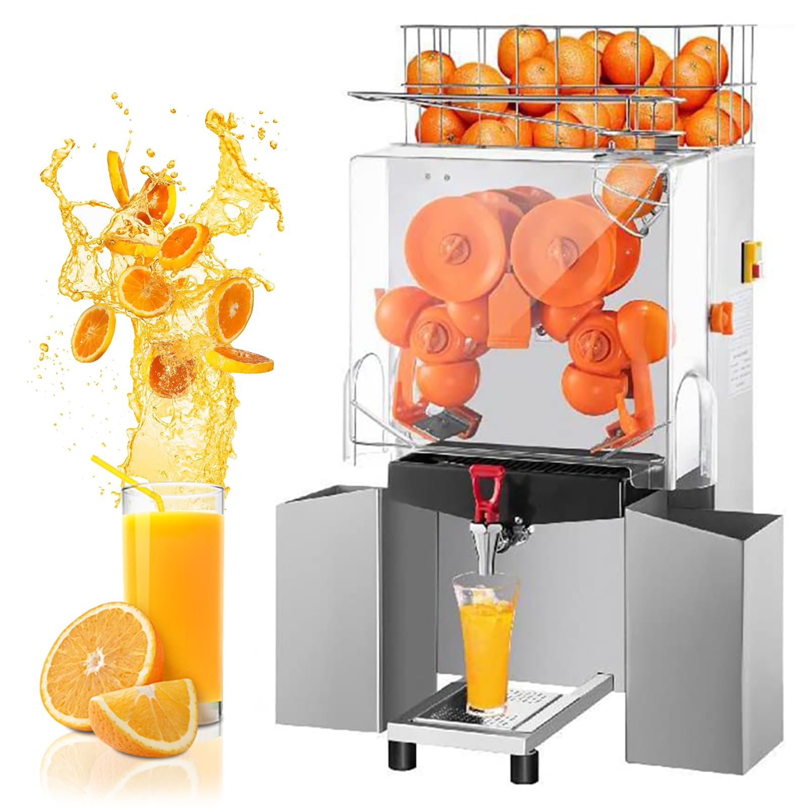 QUTBAG Máquina eléctrica de Jugo de Naranja de 120 W, exprimidor de cítricos Comercial con 2 Cajas de chatarra, Extractor automático de Jugo de masticación Lenta, 20 Naranjas por Minuto